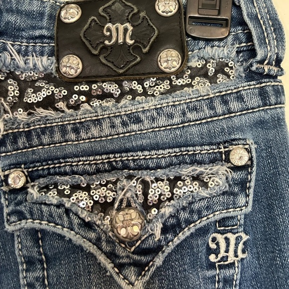 Miss Me Y2K BootCut Size 28 silver sequin bling - Picture 3 of 16